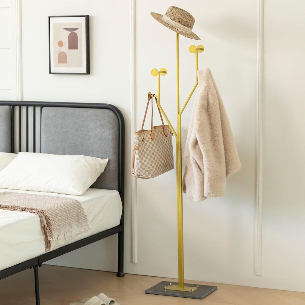 JIAYUEJU Freestanding Coat Rack Marble Base Coat tree Heavy Duty(Gold) | Tree...