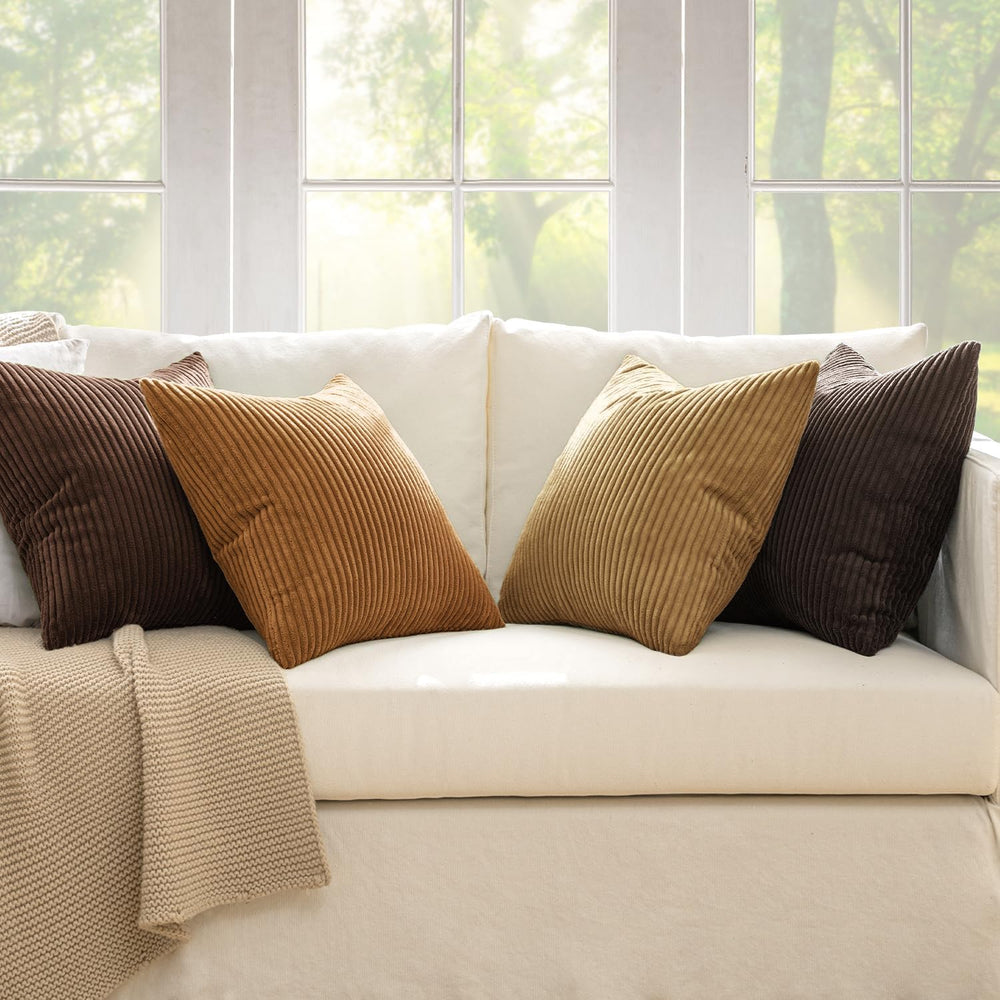MIULEE Fall Corduroy Decorative Throw Pillow Covers Camel Brown 20x20
