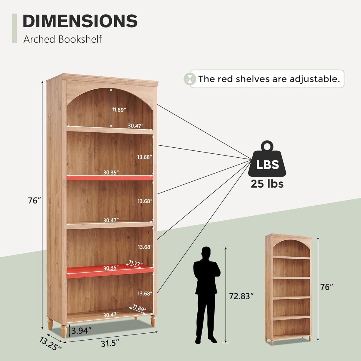 ifget 76" tall arched bookcase, farmhouse large arched shown in use