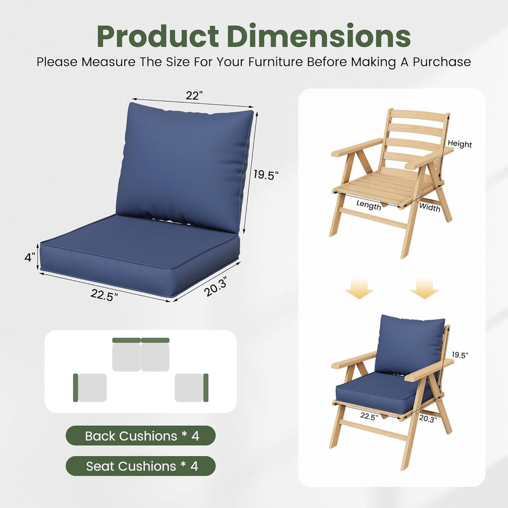 UDPATIO Outdoor Chair Cushions Set of 4 for Patio Furniture, Replacement Cush...