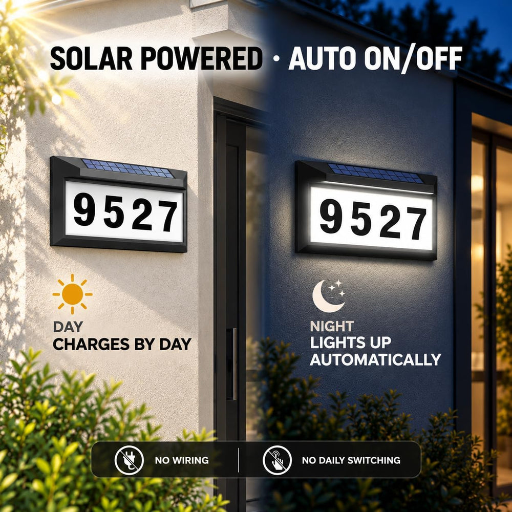 Solar Address Sign, Lighted House Numbers for Outside, Illuminated Plaque