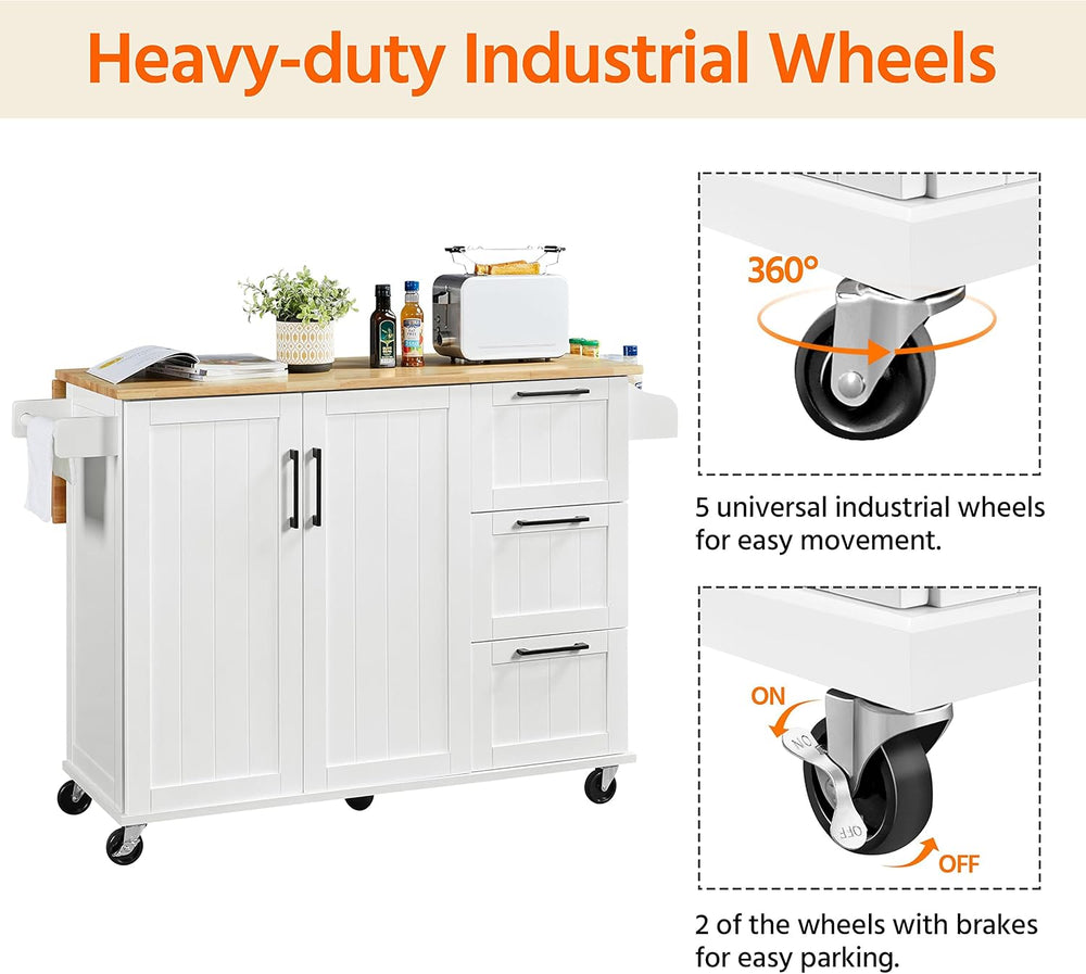 Yaheetech 53" Width Rolling Kitchen Island with Storage, Dropleaf, White