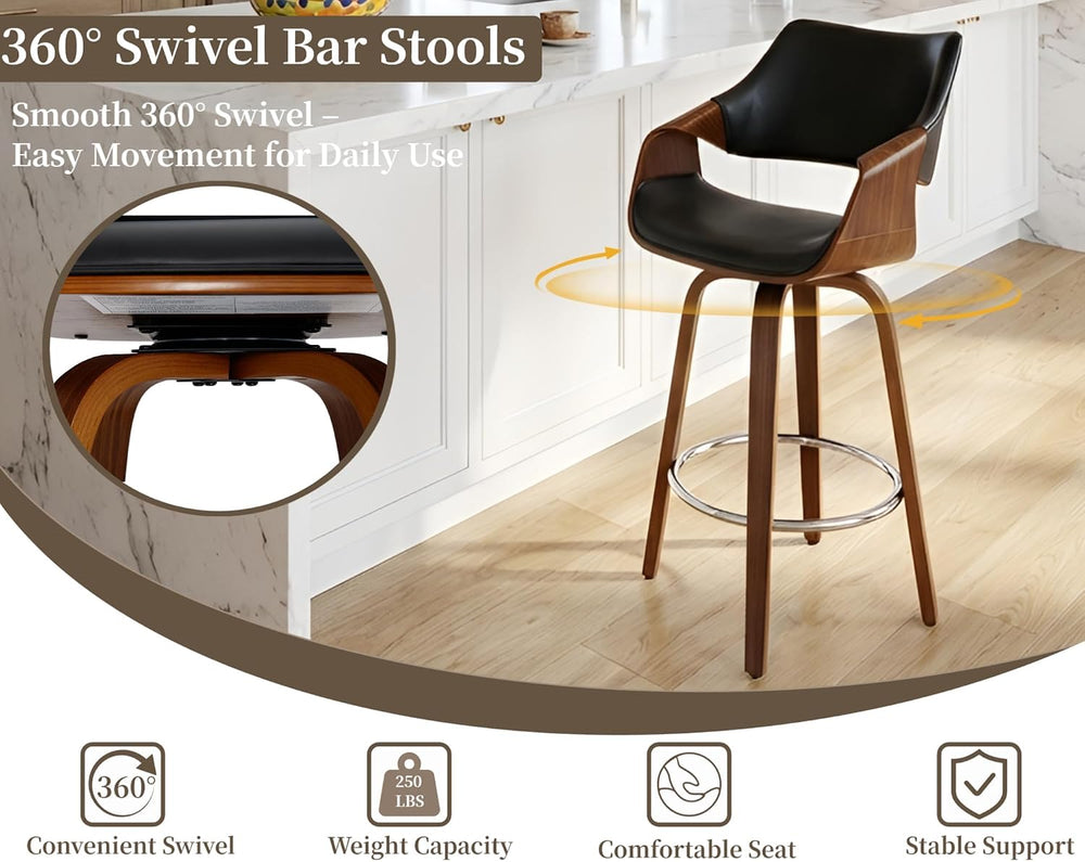 HNY 26'' Modern Barrel Swivel Counter Stools Counter Height Swivel Ba...