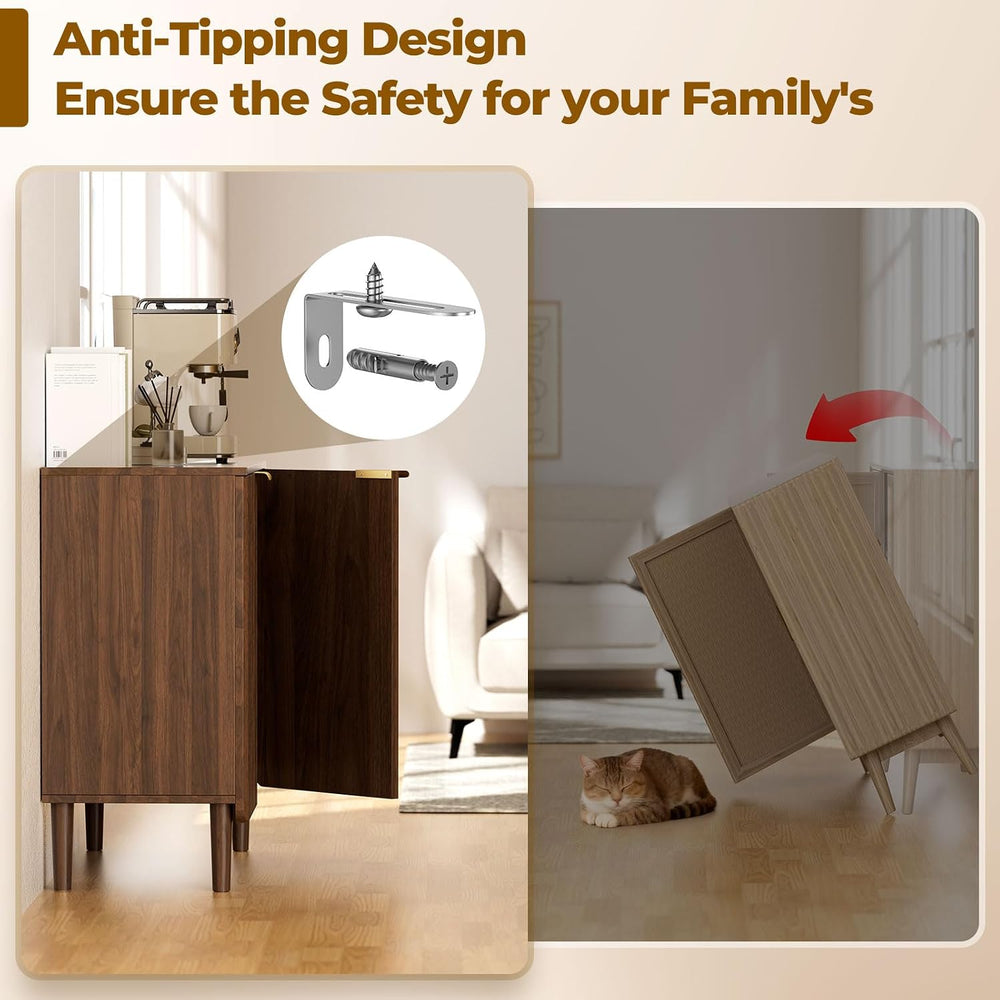 Wooden Storage Cabinets with 3-Level Adjustable Shelves, Walnut