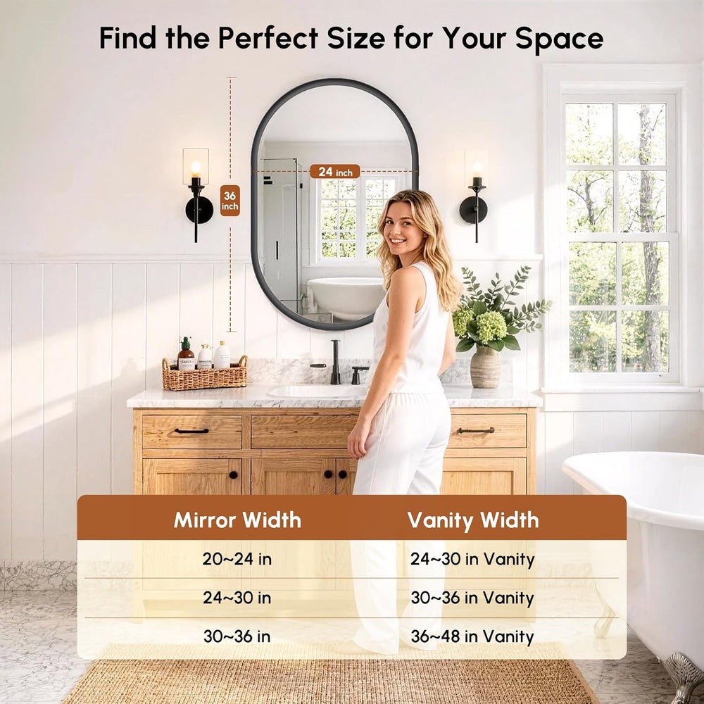 USHOWER Black Oval Mirror 24x36 Inch, Oval Bathroom Mirror