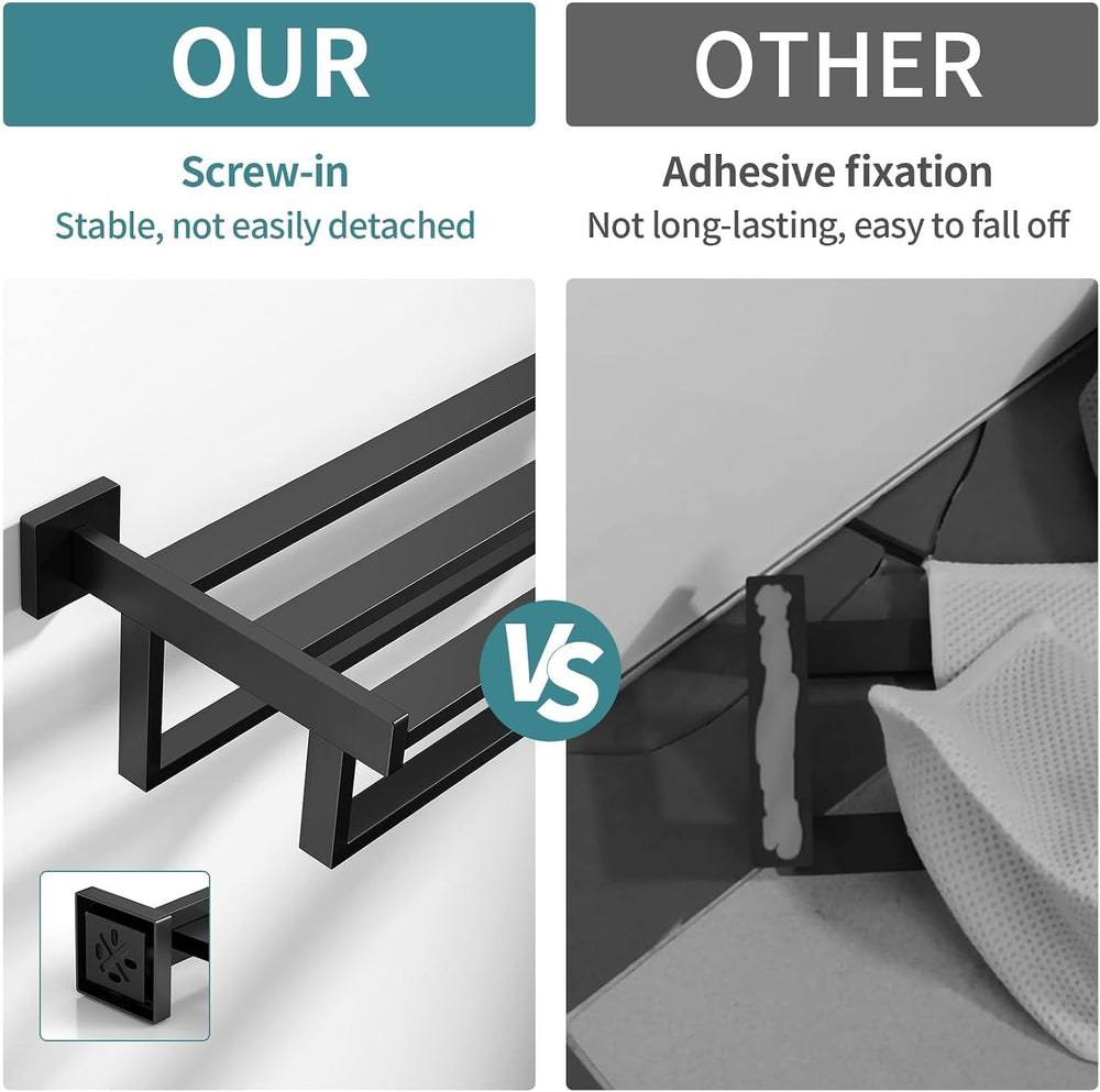 STWWO Towel Racks with Shelf for Bathroom Wall Mounted, 24 Inch, Black