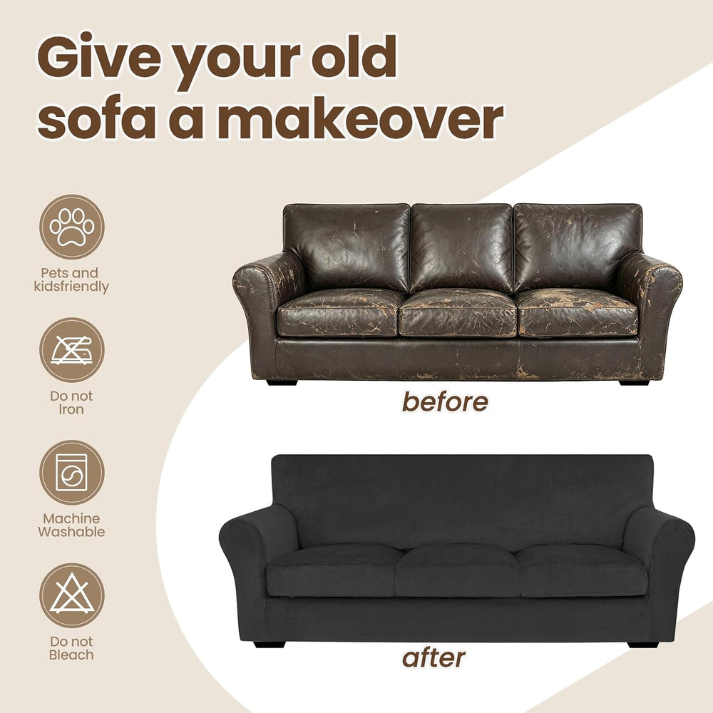 XINEAGE 2-Piece Velvet Armchair Sofa Cover, Couch Covers for Dog,Black