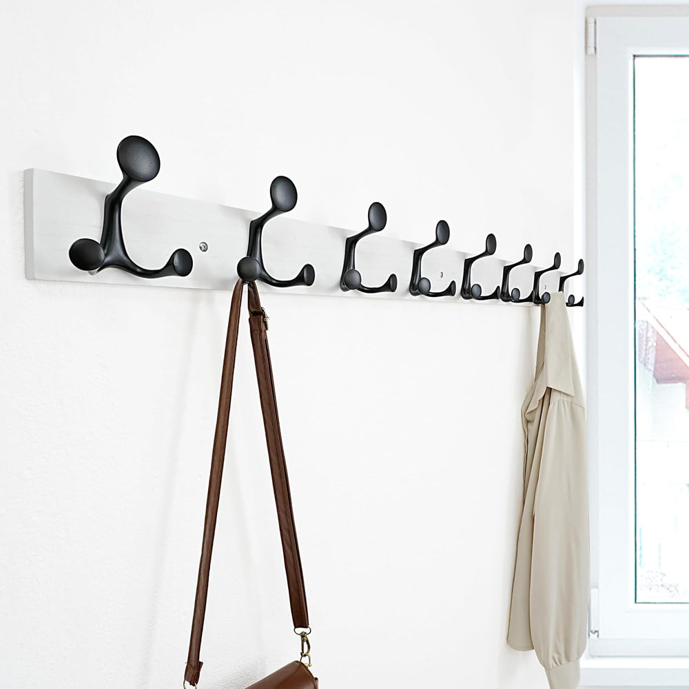 SKOLOO 43-Inch White Wood Coat Rack Wall Mount with 8 Triple Hooks - Ideal fo...