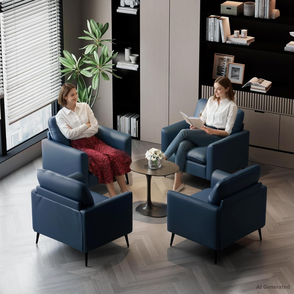 TYBOATLE Accent Chairs Set of 2, Faux Leather Arm Chairs (Blue, 2)