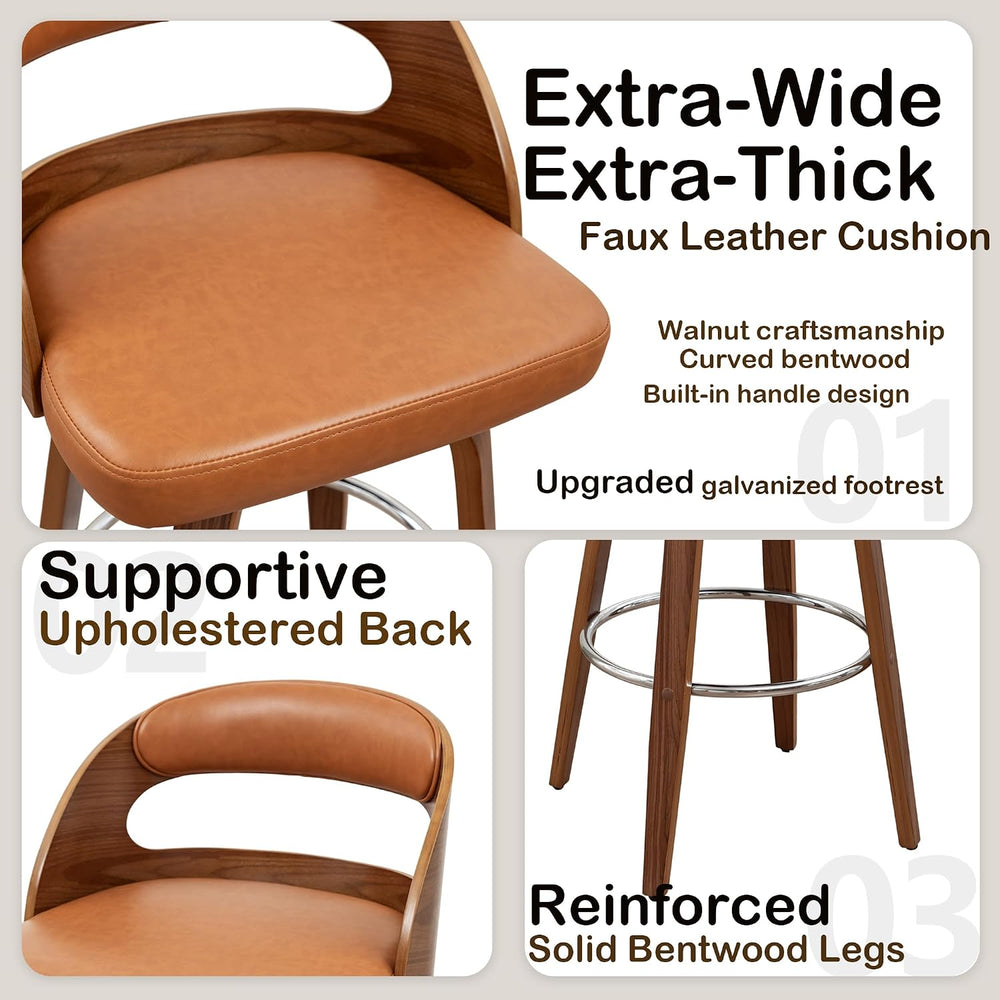 WUPOTO Mid Century Modern Upholstered Bar Stools with Walnut Bentwood Frame