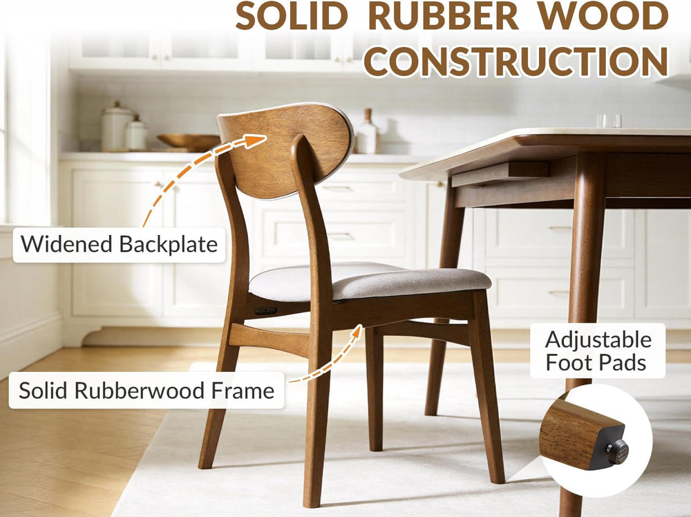Wooden Dining Chairs Set of 2 - Farmhouse Fabric Upholstered Kitchen Chairs w...