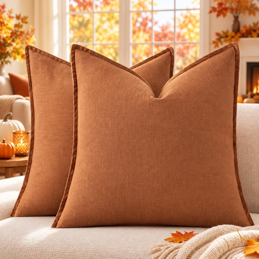 decorUhome Fall Light Rust Linen Throw Pillow Covers 20x20 Set of 2