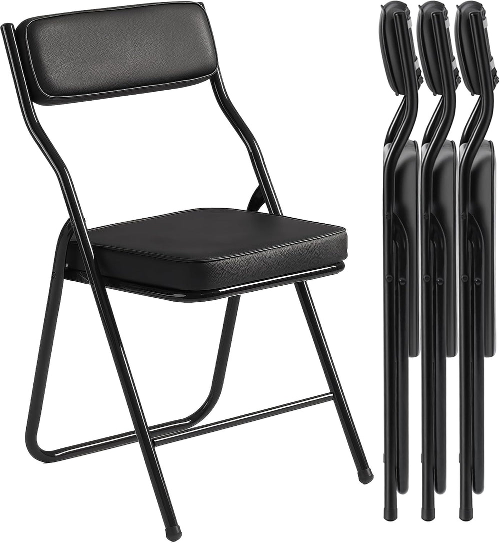 4 Pack Black Folding Chairs with Thick Padded Seat & Backrest