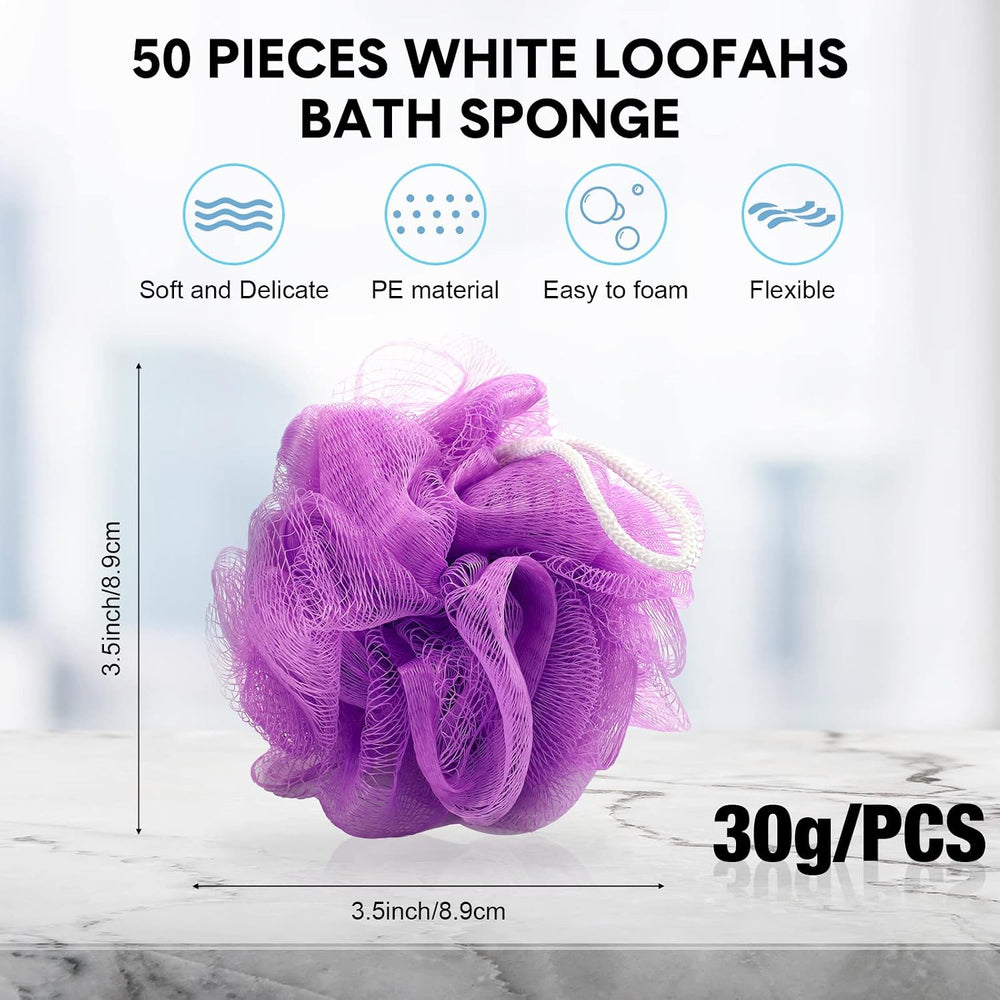 Chengu 50 Pack Loofah Sponge Bulk Shower Mesh Ball, Multicolor, Classic