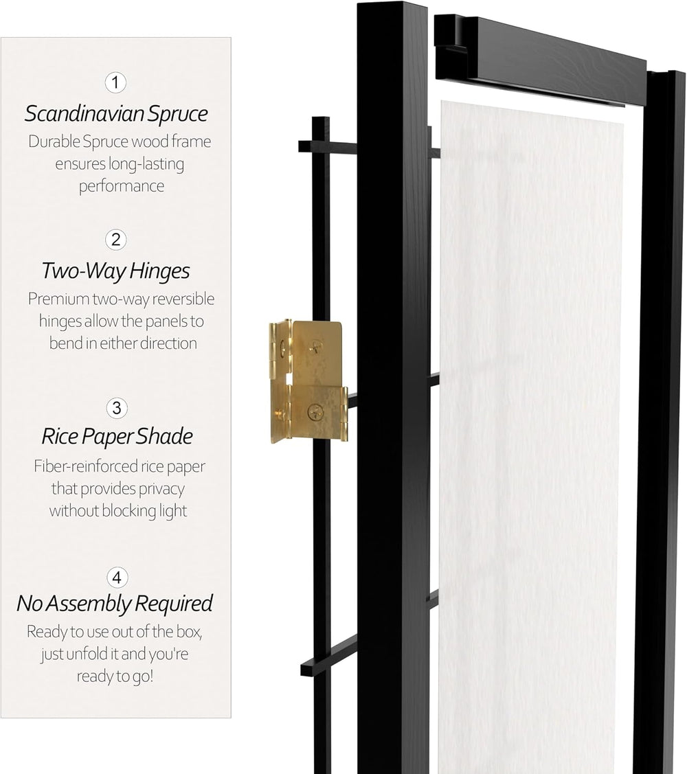 2 ft. Short Desktop Window Pane Shoji Screen - Black - 3 Panels