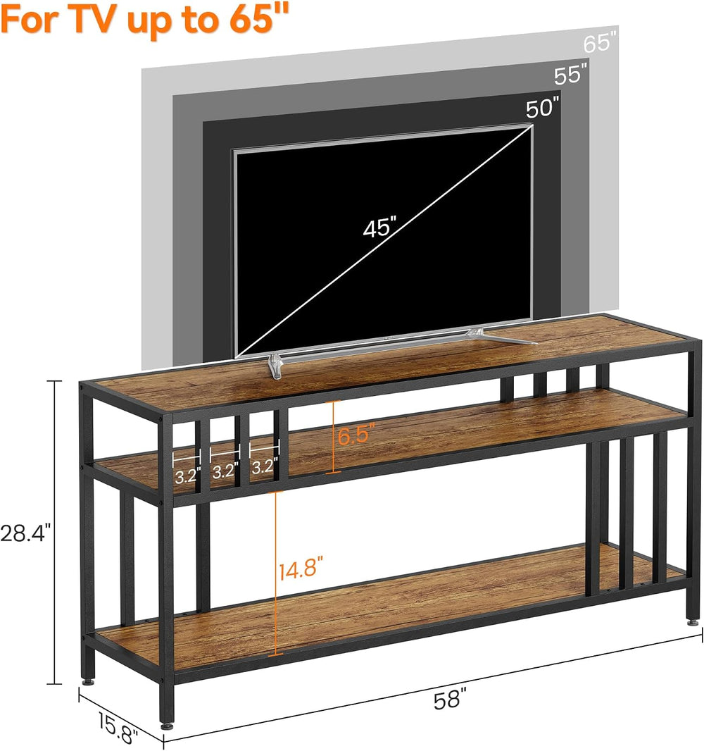 GarveeHome 58" TV Stand up to 65", Quadruple-Tube Support, Rustic B...