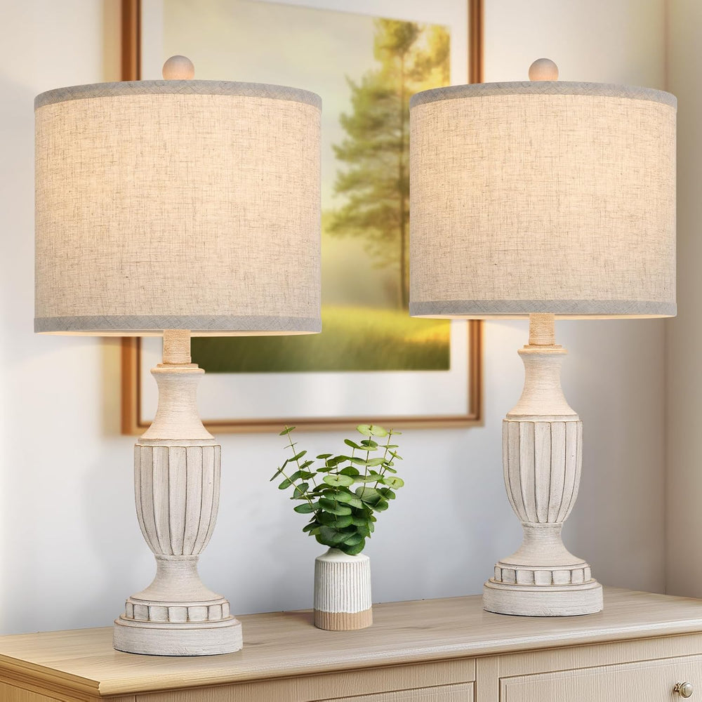 TOBUSA 22" Farmhouse Resin Table Lamps Set of 2, Rustic Nightstand Lamps