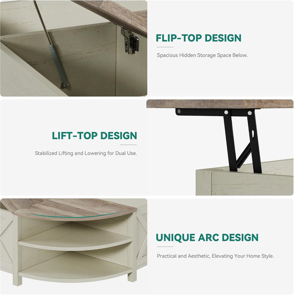 YITAHOME Farmhouse Lift Top Coffee Table with Storage, Grey Wash