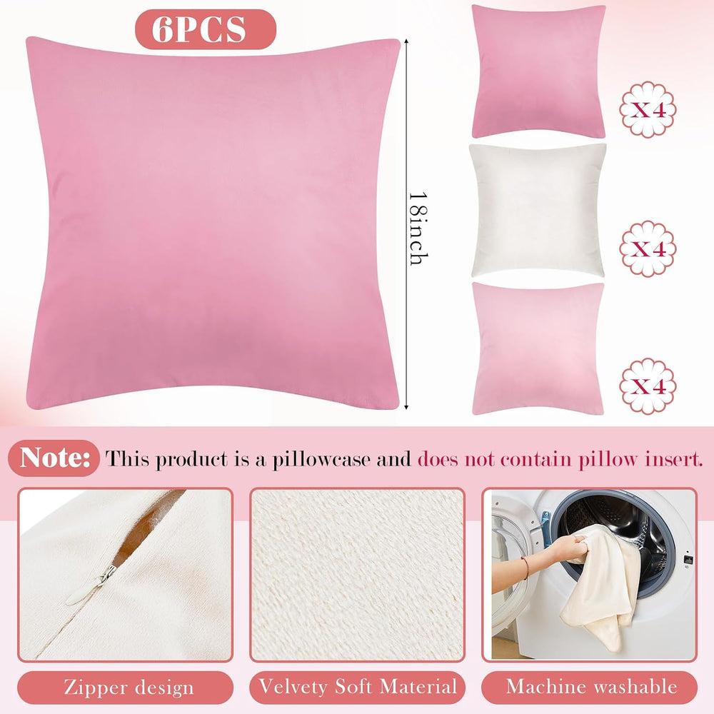 Berlune 12 Pcs Pink Velvet Throw Pillow Covers 18x18 Picnic Cushion Case