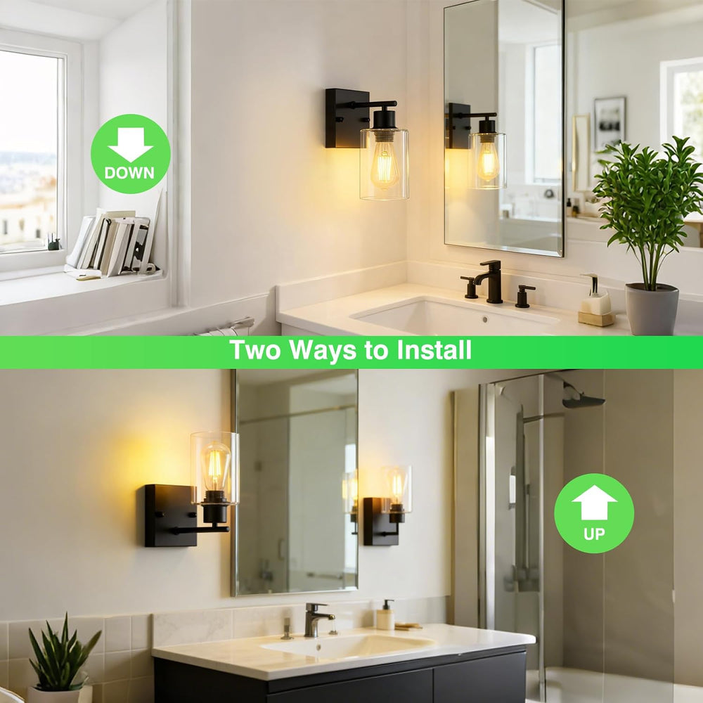 2-Pack Wall Sconces for Bathroom, Matte Black Vanity Lights, Modern Wall Ligh...