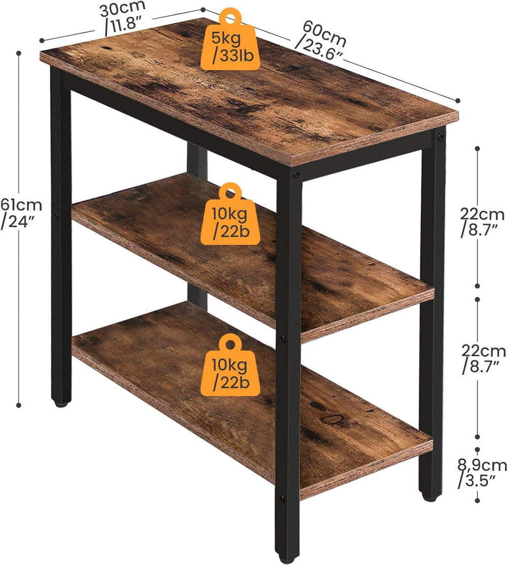 HOOBRO End Table, Simple Rustic Side Table with 3-Tier Storage Shelf, Narrow ...
