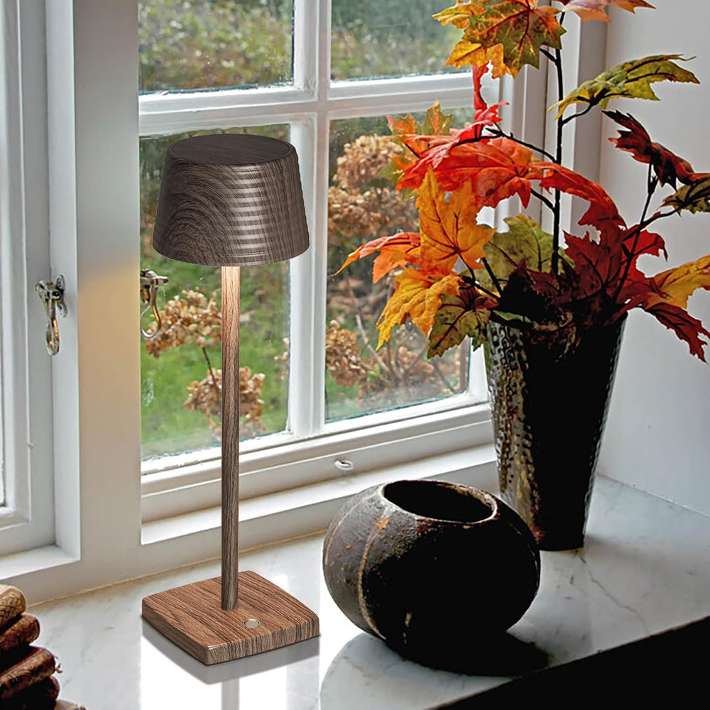 Cordless Rechargeable LED Table Lamp Set of 2, Walnut