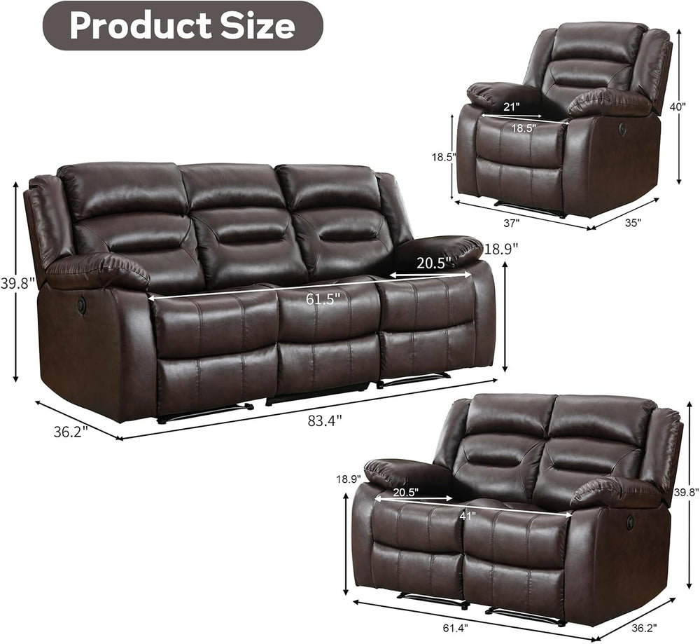EBELLO Faux Leather Power Recliner Sofa Set, Electric Recliner Chair, Lovesea...