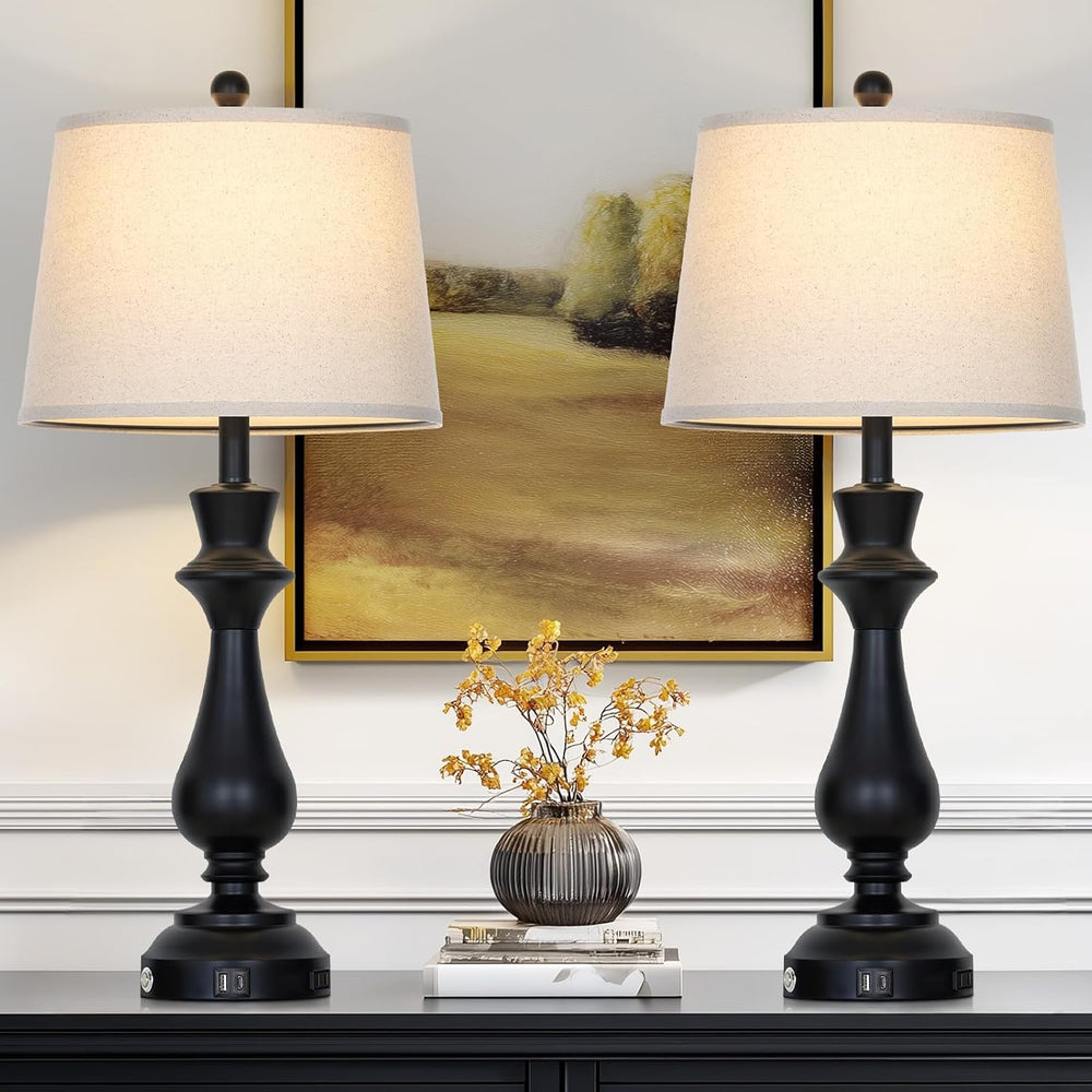 Modern Black Table Lamps Set of 2 for Living Room,30" Tall Bedside Lamp ...