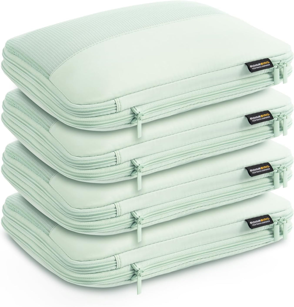 4 Medium Compression Packing Cubes for 3–7 Day Travel, Light Green