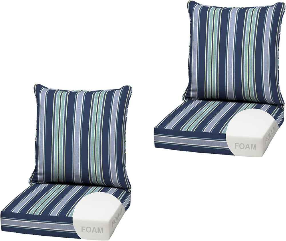 Arden Outdoor Deep Seat Cushion Set, Foam, 2-Pack, 22x24, Blue Stripe
