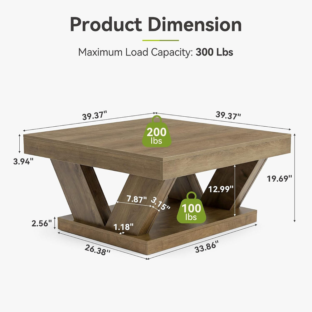 LITTLE TREE Coffee Table, Farmhouse Coffee Table with Large Storage Shelf, 2-...