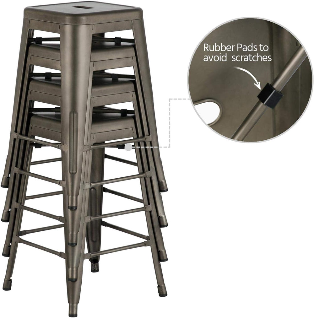 Topeakmart 24 Inch Metal Counter Height Stools Set of 4, Stackable, Metal