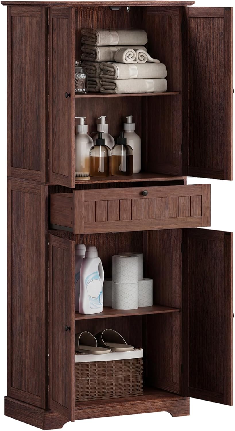 ChooChoo 51" H Bathroom Floor Cabinet with Drawer and Adjustable Shelves