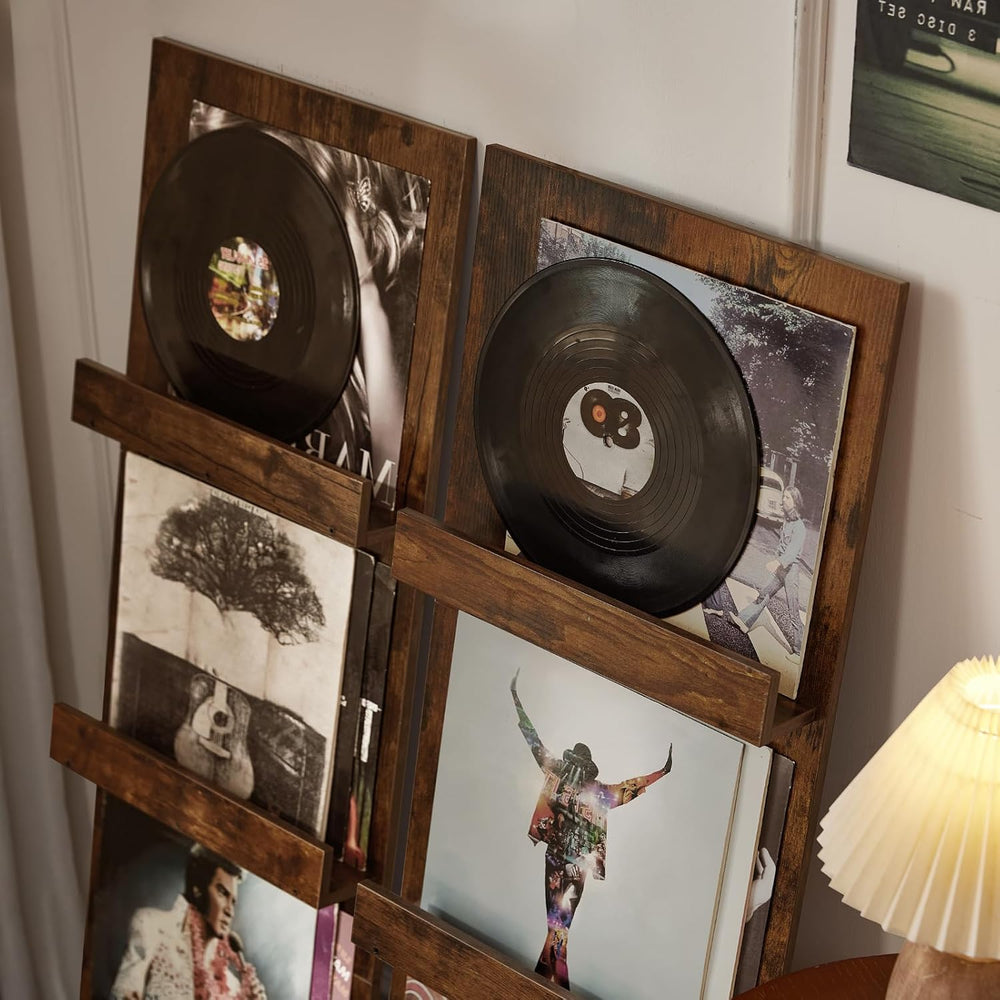 LELELINKY Wall-Leaning Vinyl Record Holder Set of 2 with 3 Tier Display Shelf...