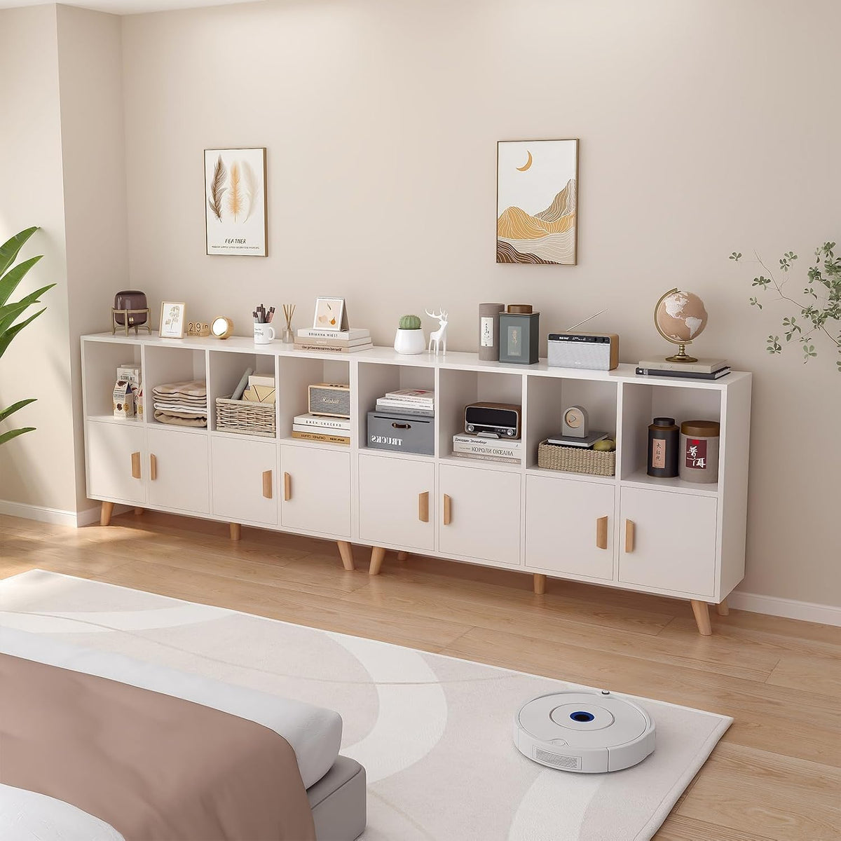 oschf 8-cube bookcase with doors, 2-tier low storage on a desk or shelf