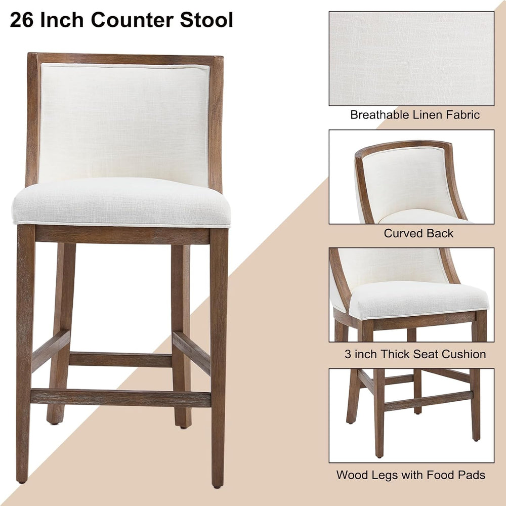 Kmax 26” Counter Height Bar Stool Set of 4, Farmhouse Upholstered Fabric Bars...