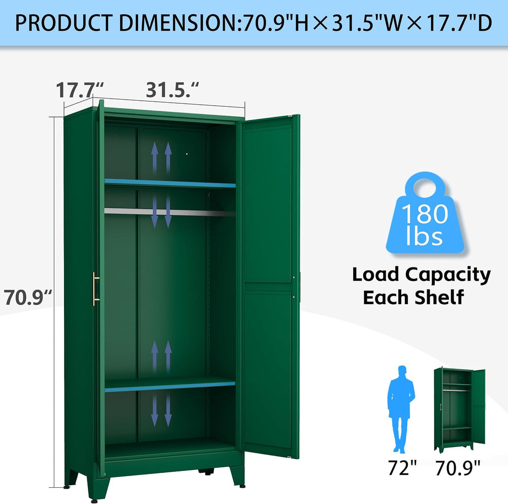 71 "Metal Armoire Wardrobe Closet, Steel Clothing Storage Cabinet with A...