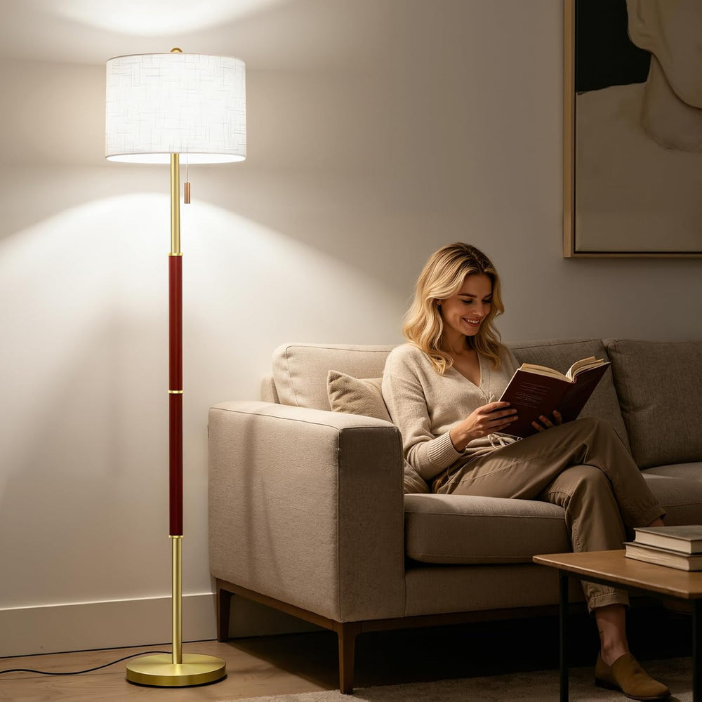 Burgundy Floor Lamp with 13.2" Linen Shade and 3 Color Temps for Study