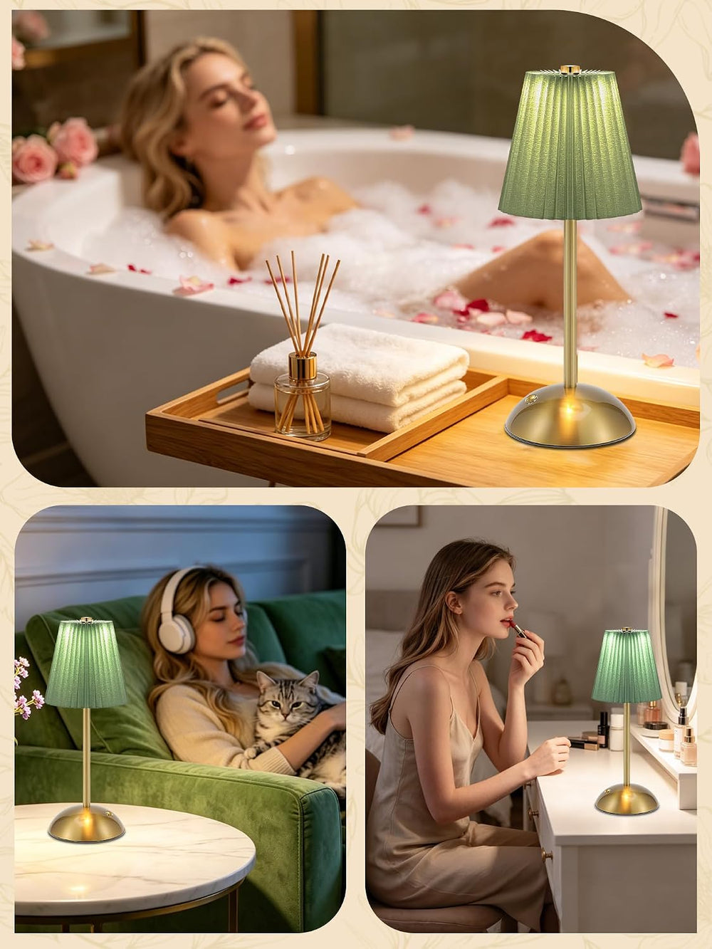 2 Pack Cordless Table Lamp, LED Desk Lamps Rechargeable Touch Light(Green)