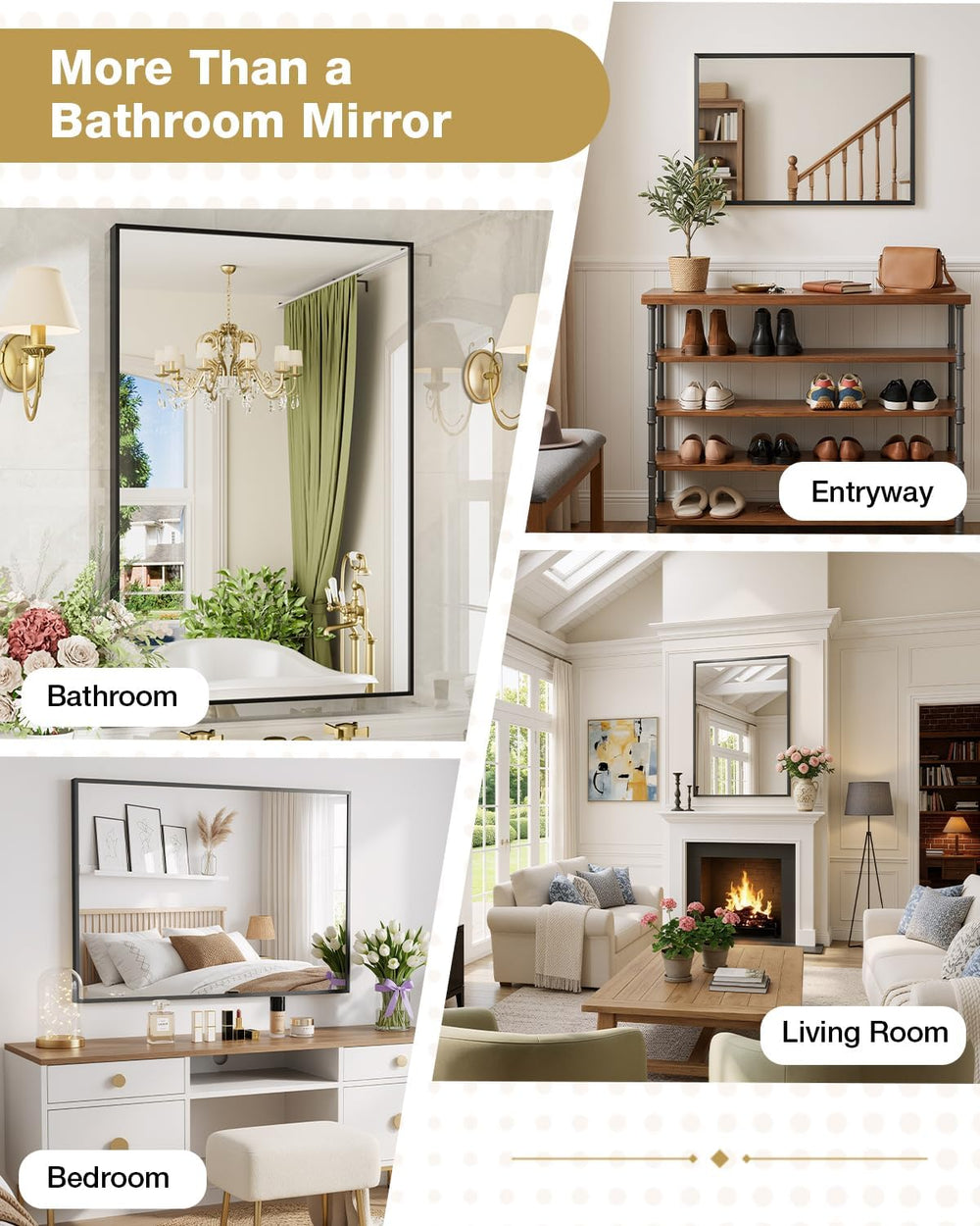 24"x32" Black Rectangle Bathroom Mirror for Over Sink, Wall Mounted