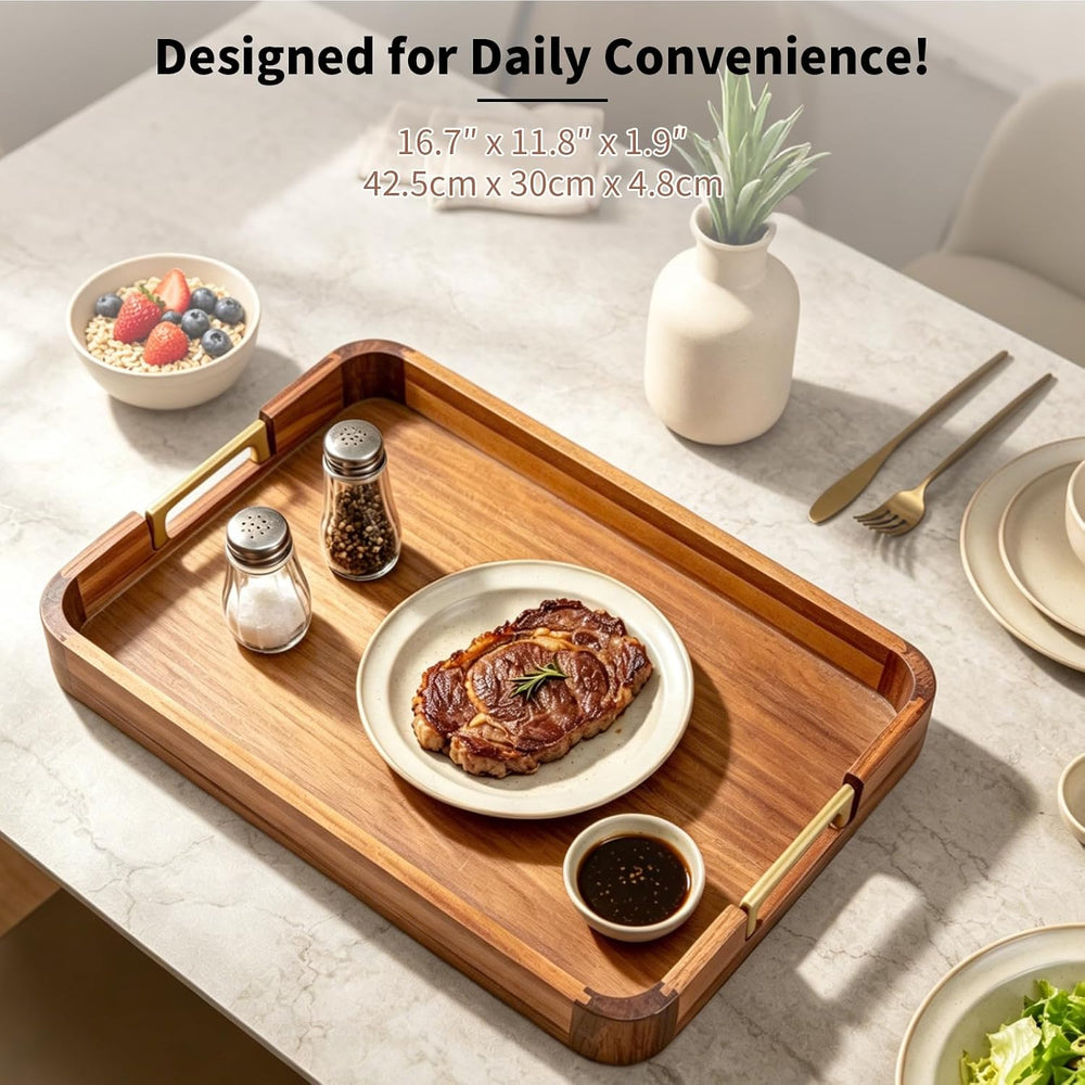 Wooden Serving Tray with Handles Wood Tray for Sevring 16.7-inch Acacia Food ...