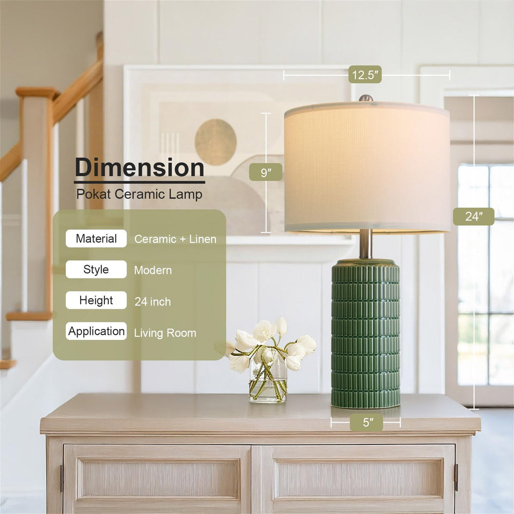 PoKat 23" Dark Green Ceramic Table Lamps Set of 2, Modern Table Lamps fo...
