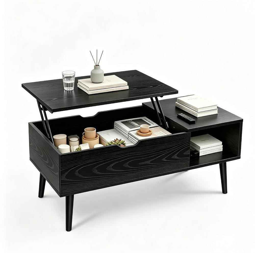 OLIXIS Wood Lift Top Coffee Table with Hidden Compartment and Storage Shelf