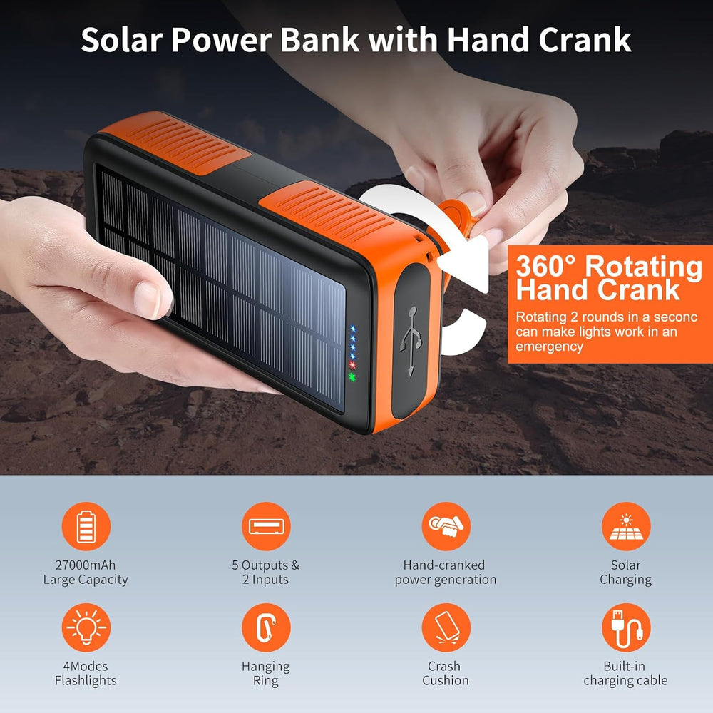 boogostore Solar Charger Power Bank 27000mAh, Portable Charger with 4 Output ...