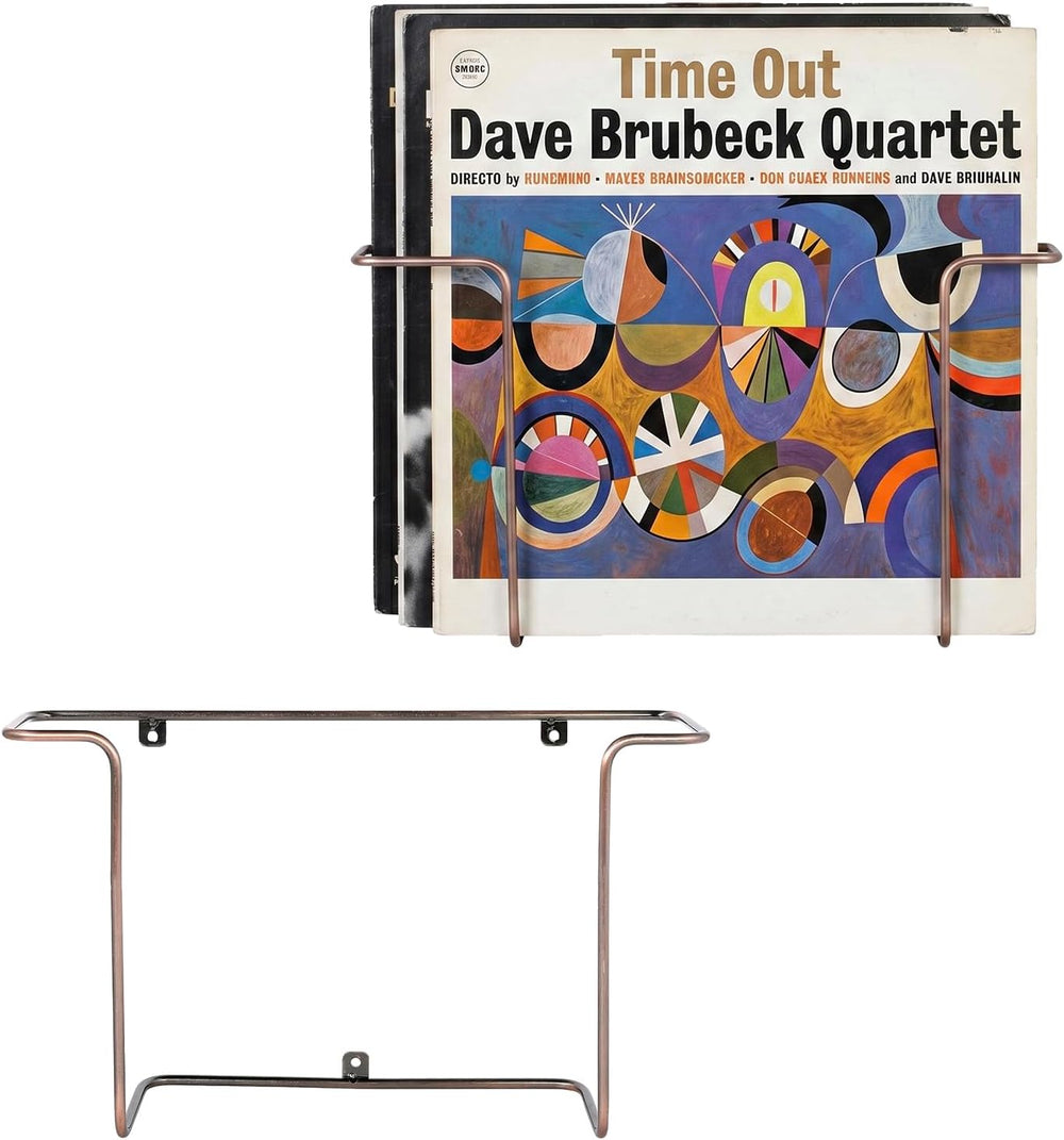 MyGift Copper Metal Wall Mounted Vinyl Record Display Shelves, Set of 2
