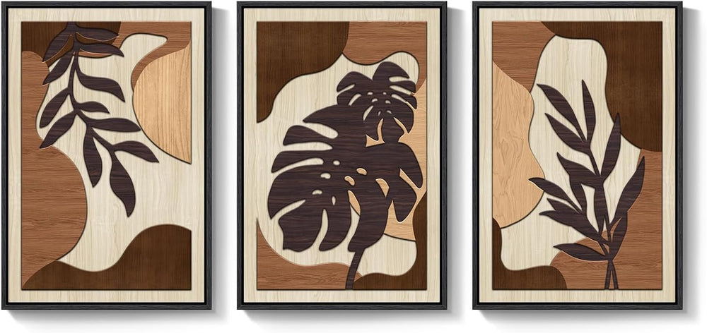 Large Framed 3D Wood Boho Tropical Wall Decor for Living Room, 24x36 Inch