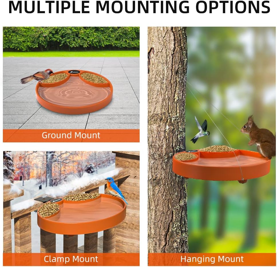 Heated Bird Bath, 75W Thermostatically Controlled Birdbath Heater with 2 Food...