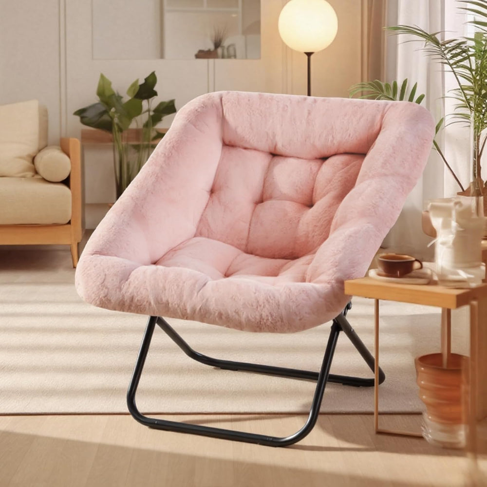 DUMOS Faux Fur Saucer Chair for Adults, Living Room Folding Lounge Chair