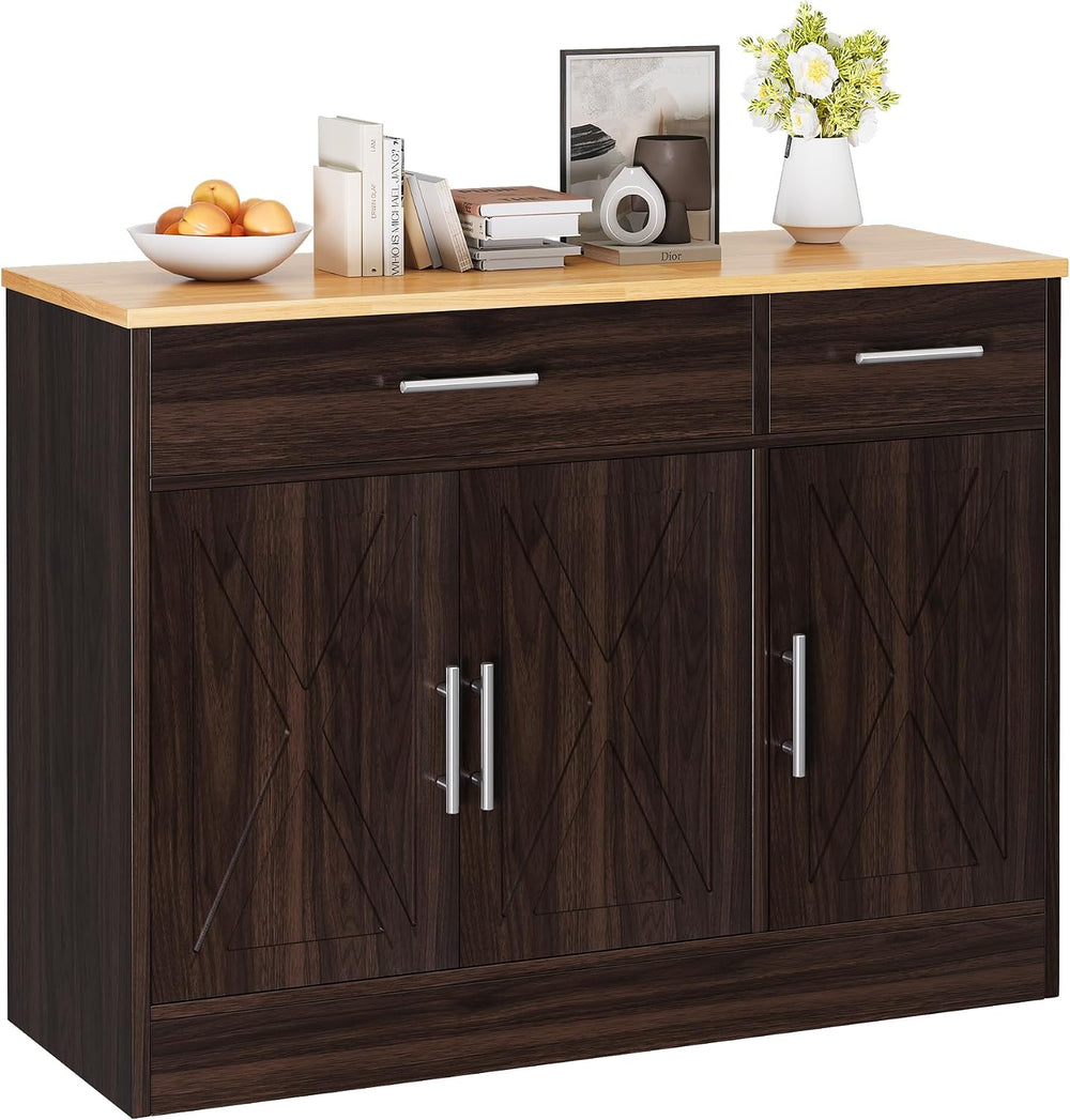 Vongrasig 43" Farmhouse Sideboard Buffet Cabinet, Rustic Brown