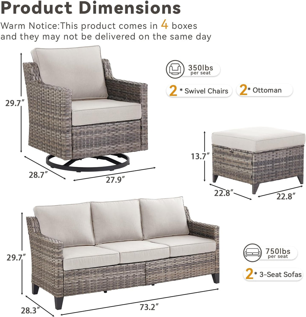 Wicker Patio Furniture Set-6 Piece High Back Outdoor Furniture Set Sectional ...